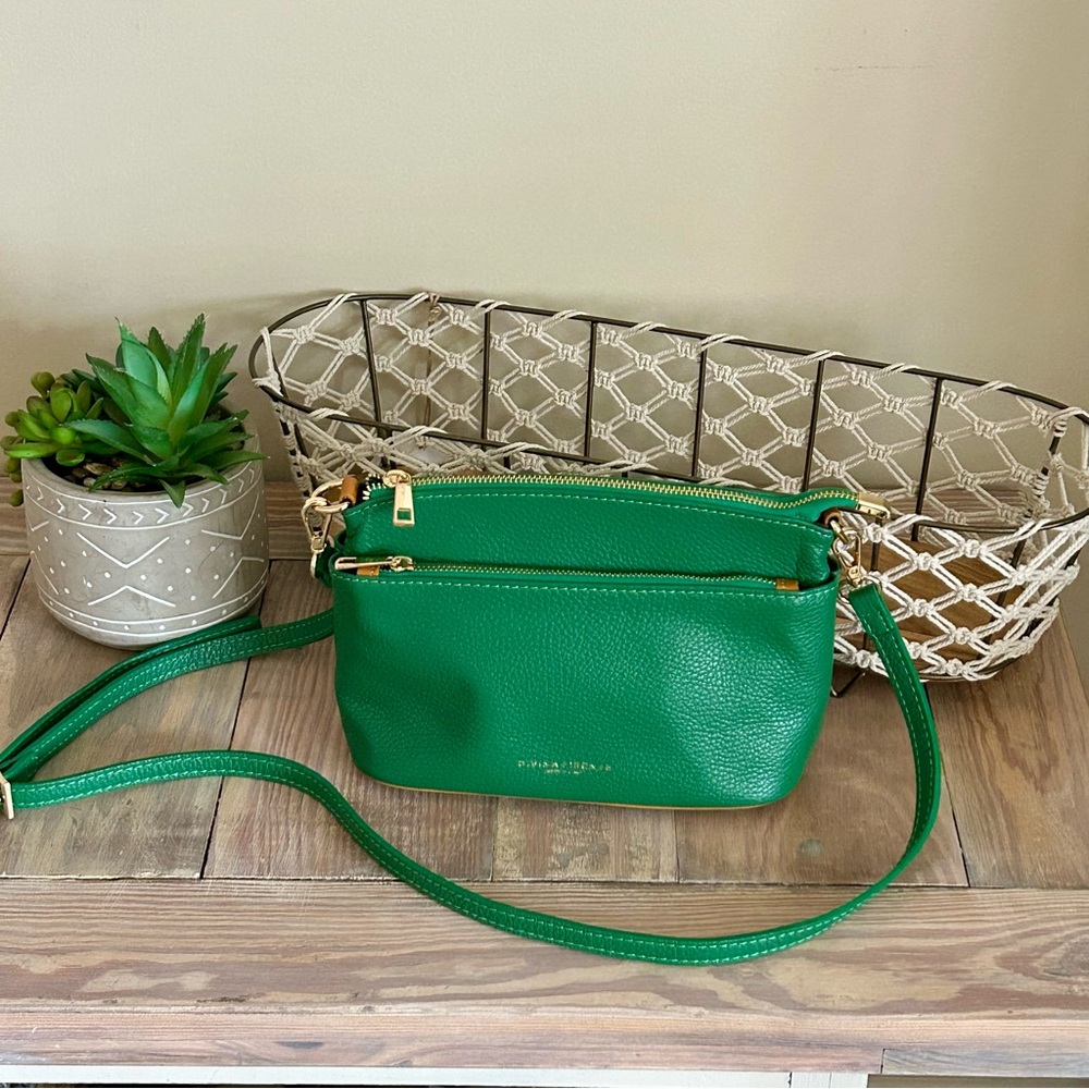 Divina Firenze Italy Green Leather Crossbody Bag